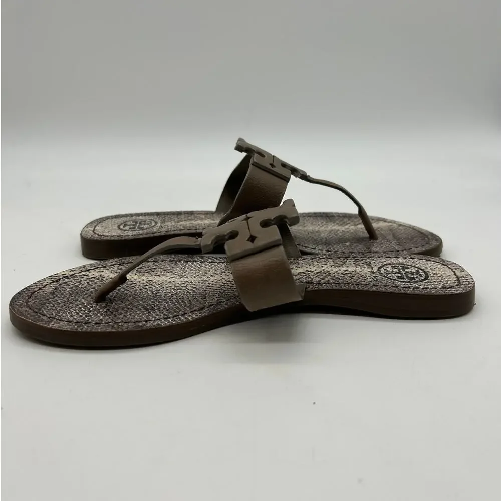 Tory Burch Miller Embossed Leather Snake Print Thong Sandal Logo Size 6 Designer